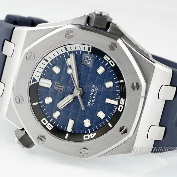 APS factory Audemars PiguetRoyal Oak offshore type 1:1top-tier sea blue dial rubber model 15720ST.OO.A027CA.01side live photo