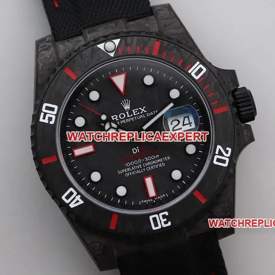 VS factory Rolex Submariner top imitation black plate carbon fiber red ring strap models side actual photo