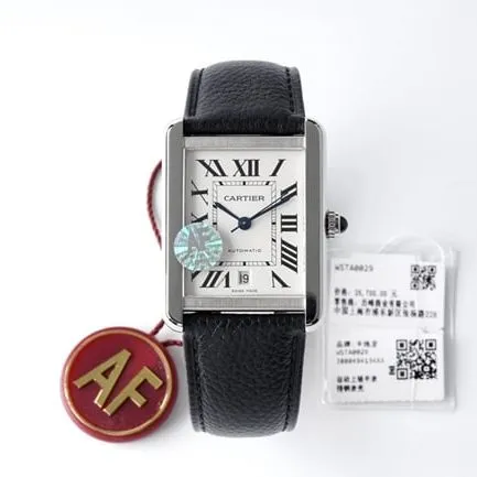AF Factorytop-tier replicaCartier men's white dial black belt tank series fully automatic movementleather strap watch clasp picture