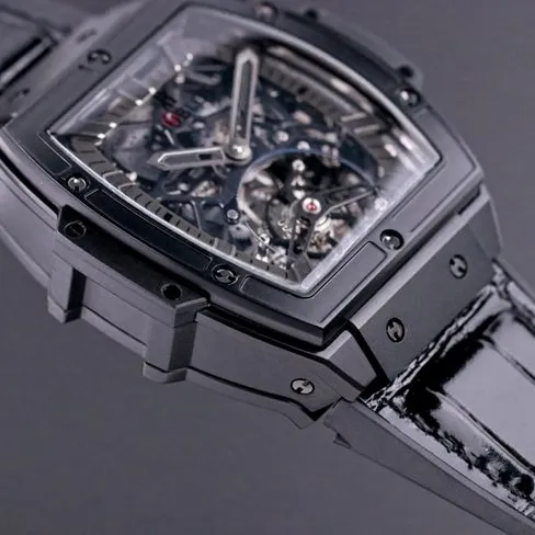 Hublot top-tier watch men's black dial black belt mechanical MASTERPIECE series genuine tourbillonleather strap watch front view