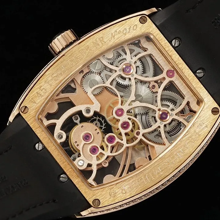 RMS factory Frank Muller men's top-tier watch black dialrose gold diamond leather strap model V 45 T D (NR) side live photo