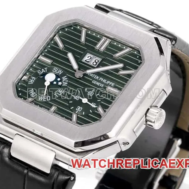 3K FactoryPatek PhilippeCUBITUStop-tier replicagreen dialleather strap model 5822side live photo