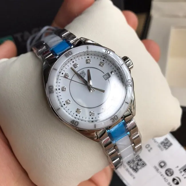 Original watch TAG Heuer Aquaracer white dialsteel braceletquartz women's watch front view