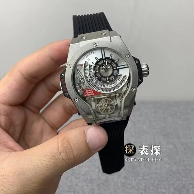Hublot1:1replica watch hollow panda dial tourbillon rubber model 909.NX.1120.RX side view