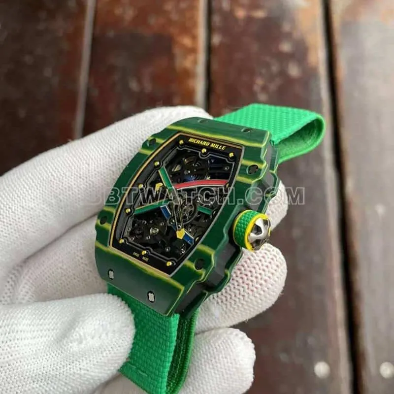 Richard Mille men's top-tier hollow plate green RM67-02front live photo