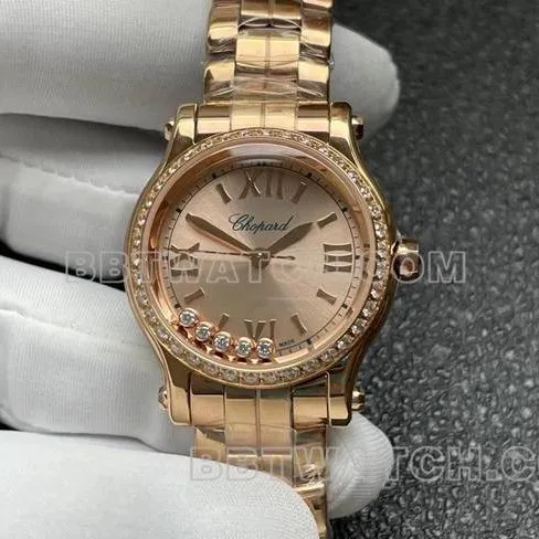 1:1replica watch YF factory ChopardHAPPY SPORTrose gold plate diamond bezel2892 mechanical caseback live photo