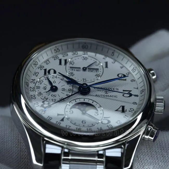 KL factory top-tier watch Longines famous craftsman series eight-pin moon phase 40 watch diameter steel bracelet men's white dial automatic movement watch back cover picture