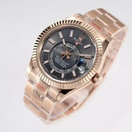 top-tier replicaRolex men's black dialrose gold with pilot series automatic movement watch front view