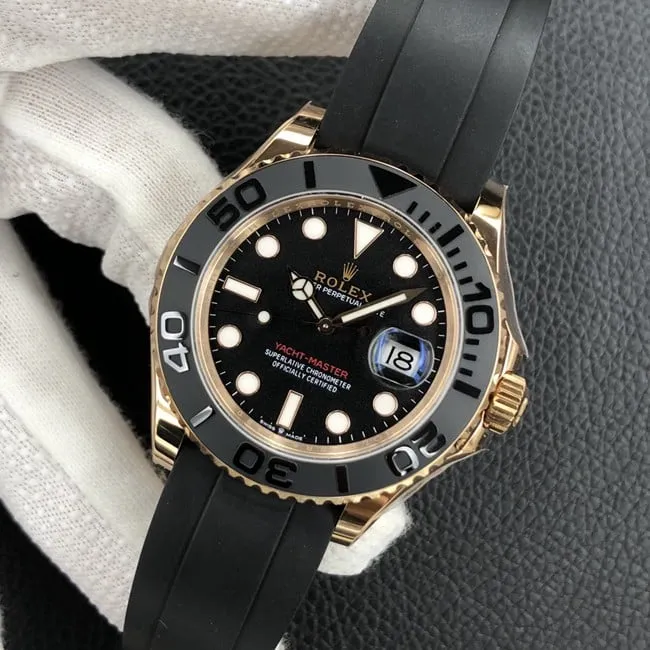 EW FactoryRolextop-tier watch Yacht-Master 40 series men's black dialrubber strap mechanical watch side view
