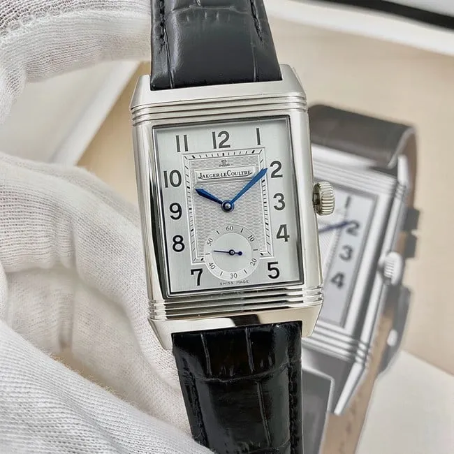 Jaeger-LeCoultretop-tier watch men's black dial black belt flip series leather strap watch front view