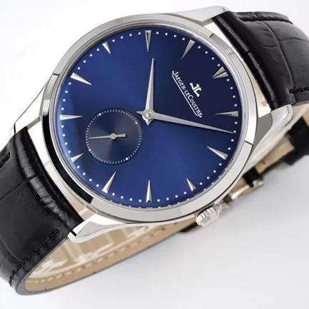 ZF Factory Jaeger-LeCoultre Top Men's Watch Blue Dial Blue Strap Quartz Master Series Ultra-thin Small Seconds Leather Belt Watch Front View
