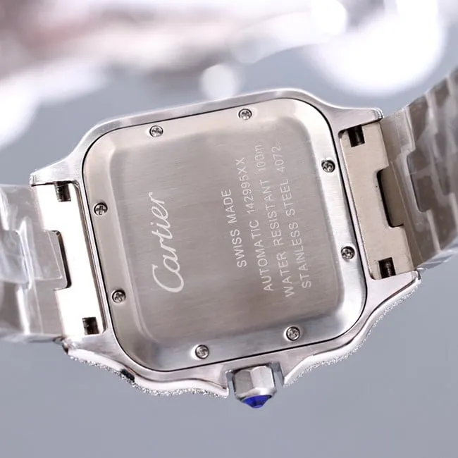top-tier real diamond replicaCartier Santos Gypsophila blue dial watch front view