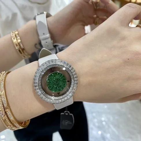 top-tier Jack Bao watch green dial white leather strap ladies quartz movement picture