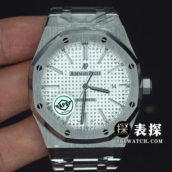 APS factory Audemars PiguetRoyal Oaktop-tier 1:1super watch men's white dialsteel bracelet model pictures and price weight live photos