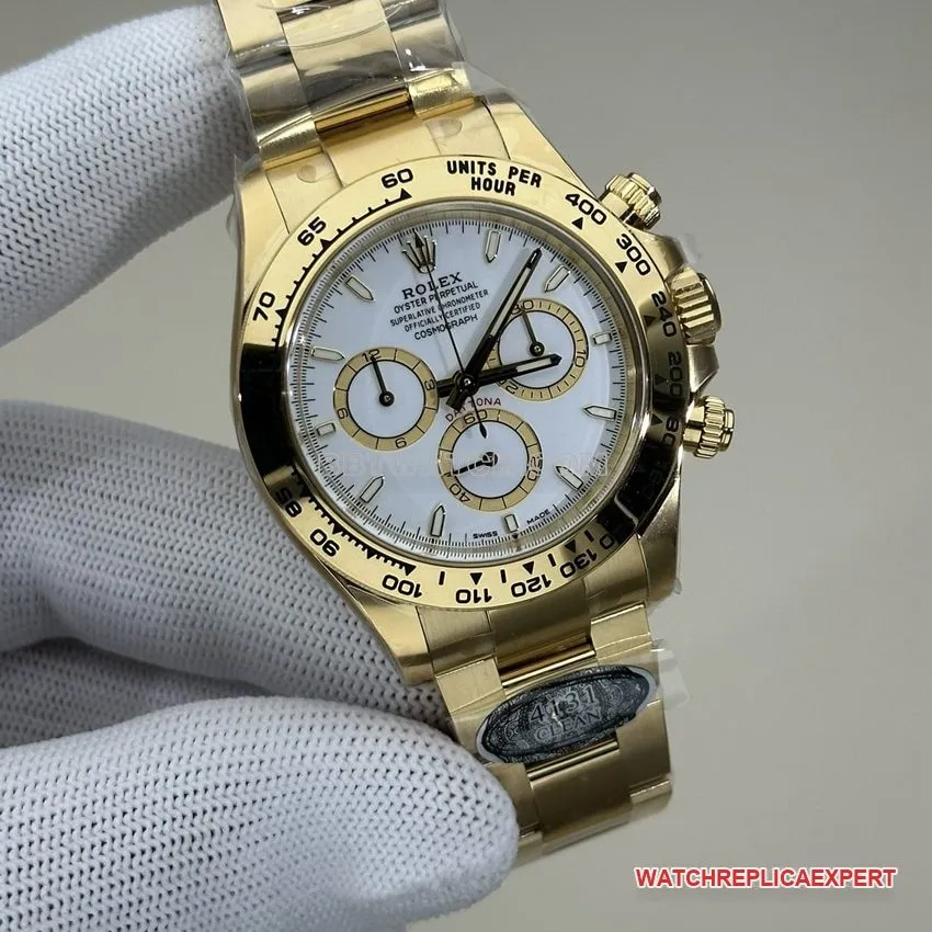 Clean FactoryRolexDaytona1:1top-tier replicawhite dial all gold steel bracelet model 126508front live photo