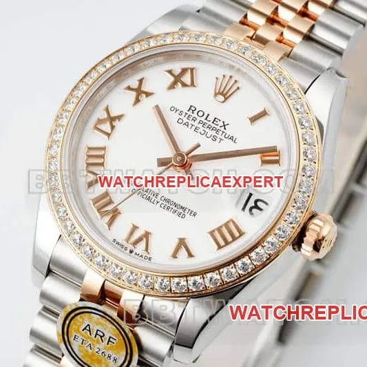 ARF FactoryRolex log 1:1super clonewhite dialdiamond bezel31mm gold five-lattice chain link278381side live photo