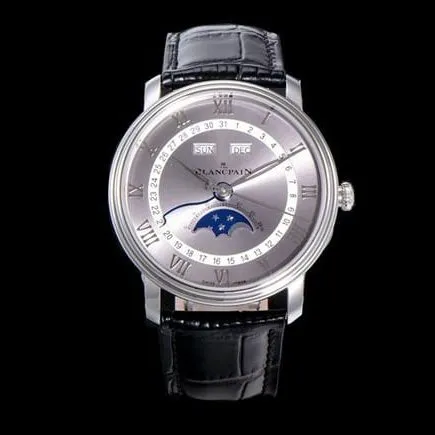 OM FactoryBlancpaintop-tier watch new V3 upgraded villeret classic 6654 men's gray plate black belt watch detail shots