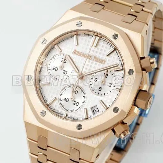 APS factory Audemars PiguetRoyal Oak1:1top-tier replicawhite dialchronographrose gold26240caseback live photo