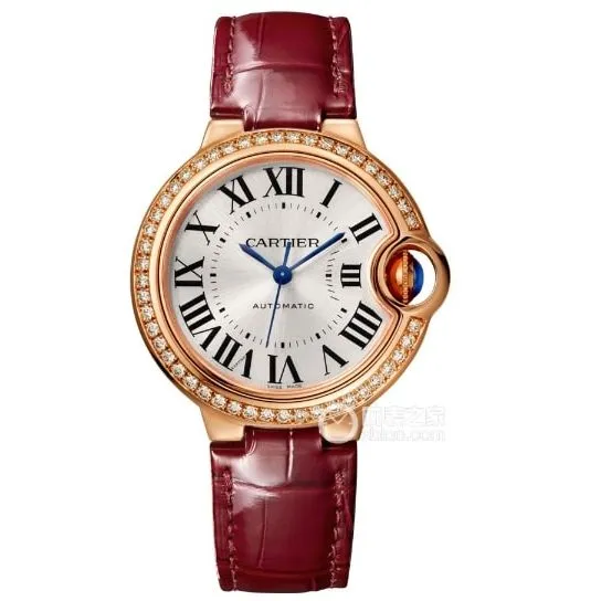 K3 blue balloon Cartier1:1replica watch silver gray plate rose gold diamond leather strap model WJBB0033clasplive photos