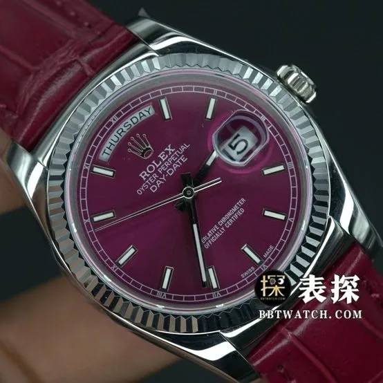 TR factory Rolex Day-Date type watch men's red dial leather strap model pictures and prices caseback live photo