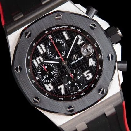top-tiersuper cloneAPFblack dialAudemars PiguetRoyal Oak Offshore 26470 watch side view