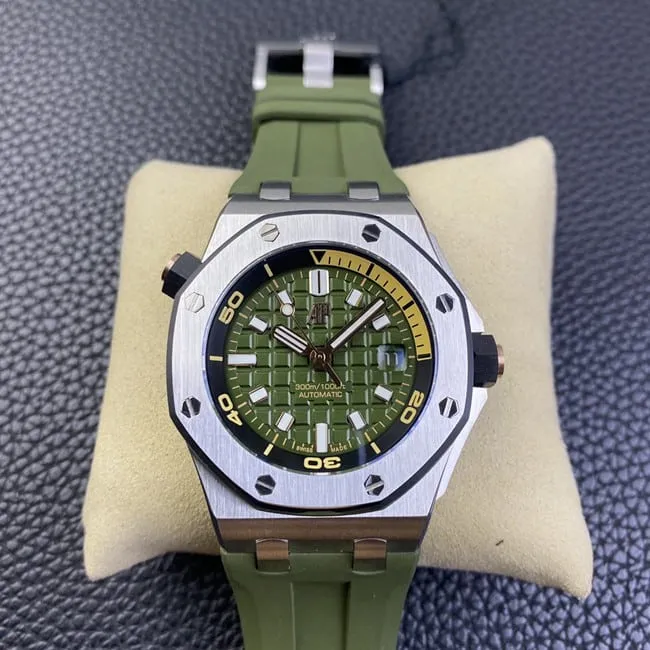 BF factory Audemars Piguettop-tier watch new men's model green dial green strap full automatic movement side view