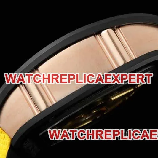 Richard Mille men's top-tier smiley tourbillon black shell yellow leather strap model RM 88side live photo
