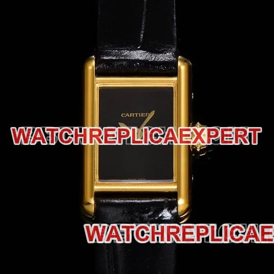 Cartier collectible watch F1 factory tank black dialyellow gold shell leather strap model caseback live photo