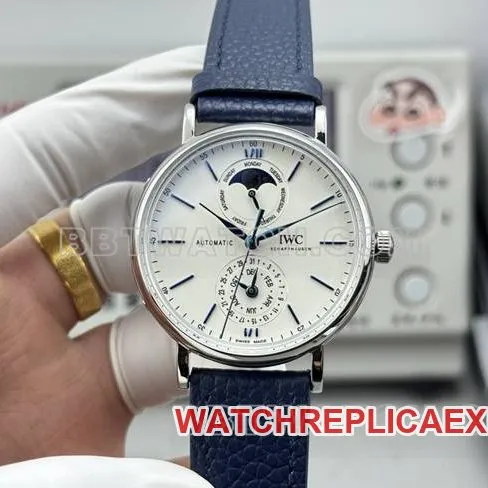 watch Portofino GR factory IWC white dial blue needle blue leather strap model clasplive photos