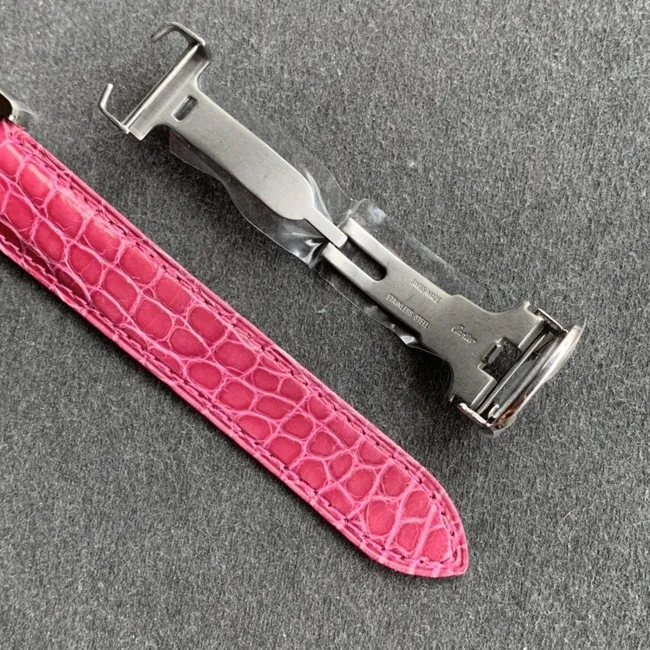 K11 factory top-tier watch Cartier women's tank series pink plate pink belt watch side view