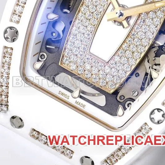 Richard Mille1:1replica watch ZF Factory white ceramicwhite dial diamond mechanical watch RM07-1side live photo