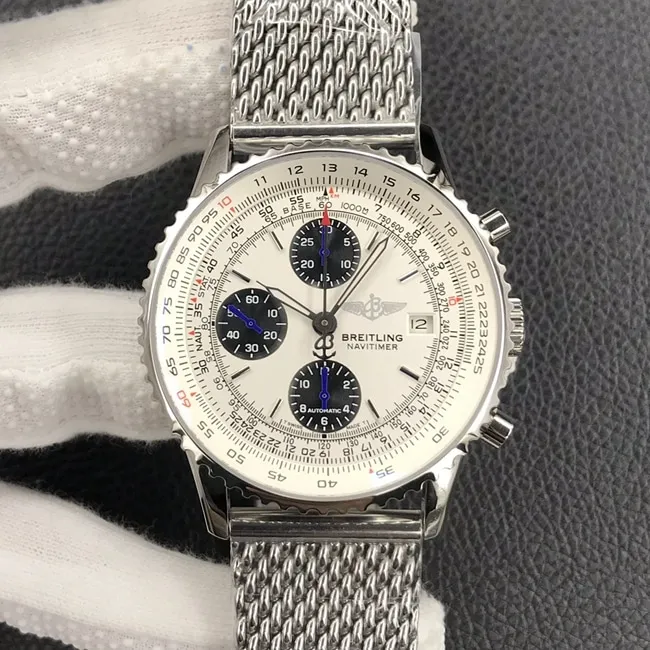 Breitlingtop-tier watch men's white dialsteel bracelet classic aviation chronographA13322chronograph watch clasp picture