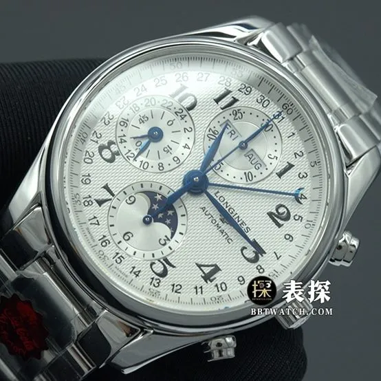 KL factory watchmaking traditional Longines1:1replica watch silver dial wheat grain pattern blue steel hands steel bracelet model L2.673.4.78.6caseback live photo