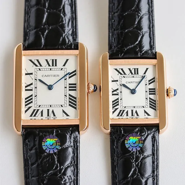 3WF factory Cartiertop-tier watch tank series white dial black belt couple series quartzleather strap watch clasp picture