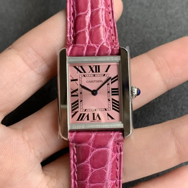 K11 factory top-tier watch Cartier women's tank series pink plate pink belt watch clasp picture