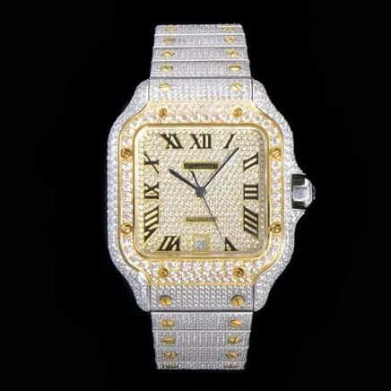 top-tier replicaCartierhigh-quality watch men's gold plate steel bracelet fully automatic movement starry sky tank series side view
