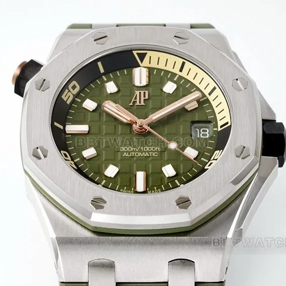 APS factory Audemars PiguetRoyal Oak offshore avocado rubber model 15720ST.OO.A052CA.01caseback live photo