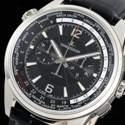 top-tiersuper cloneHKJaeger-LeCoultre Beichen series black dial world time chronograph men's watch clasp picture