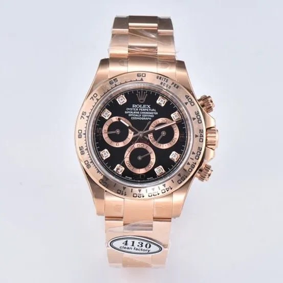C factory DaytonaRolex1:1replica watch black dial full rose goldsteel bracelet model m116505-0015front live photo