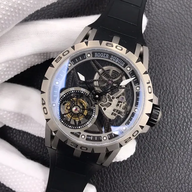 BBR factory top-tier watch Roger Dubuis men's black dialrubber strap manual winding tourbillon watch side view