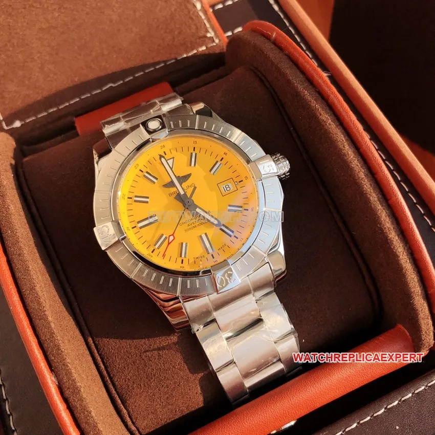Original Breitling Avengers yellow plate steel bracelet model A17319101I1A1caseback live photo