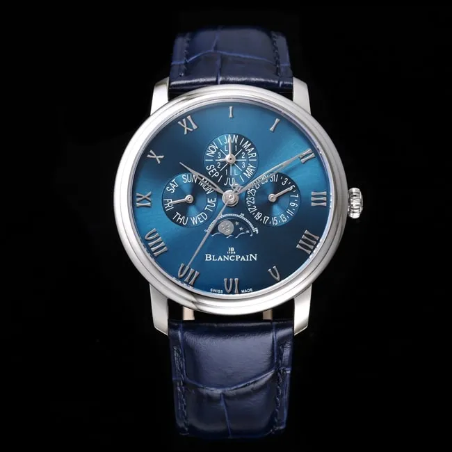 Blancpain Top collectible watches Men's Blue Plate Classic Series 6656 Automatic Mechanical Belt Watch Side View