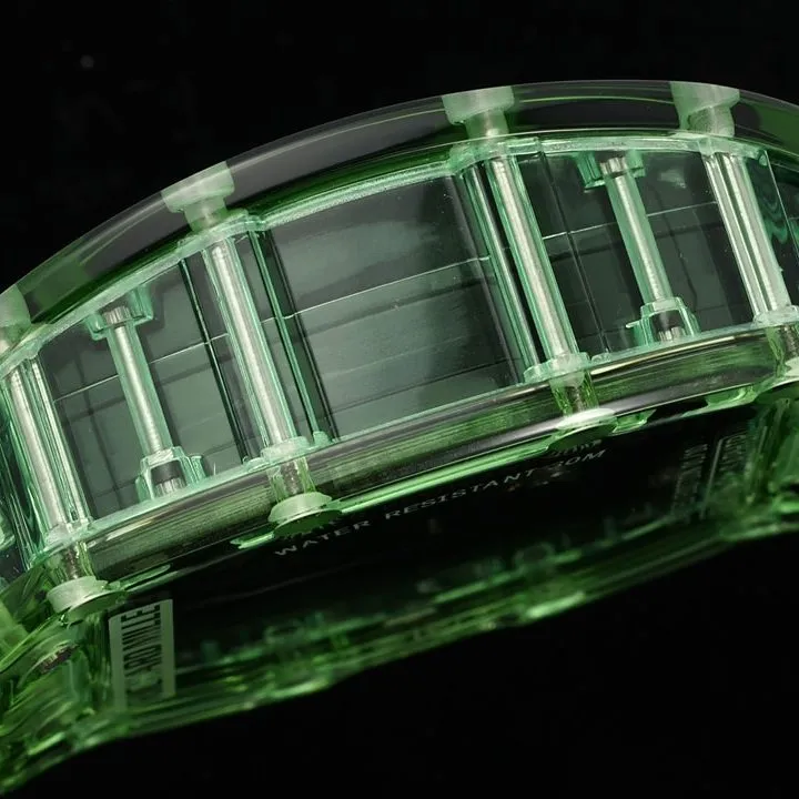 Richard Mille men's top-tier watch green transparent hollow plate rubber model RM35-01caseback live photo