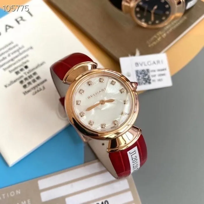 top-tier watch Bvlgari women's white dialquartzleather strap watch side view