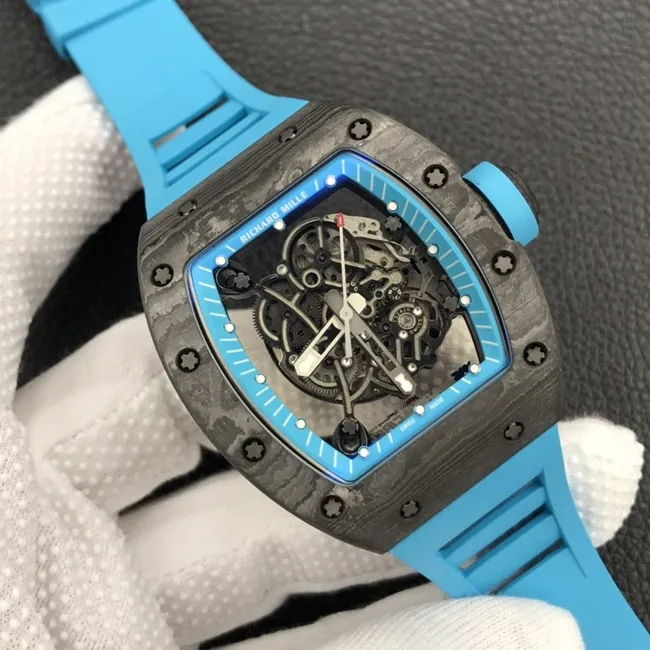 ZF Factorytop-tier watch Richard Mille global limited edition men's black dial blue rubber strap mechanical watch side view