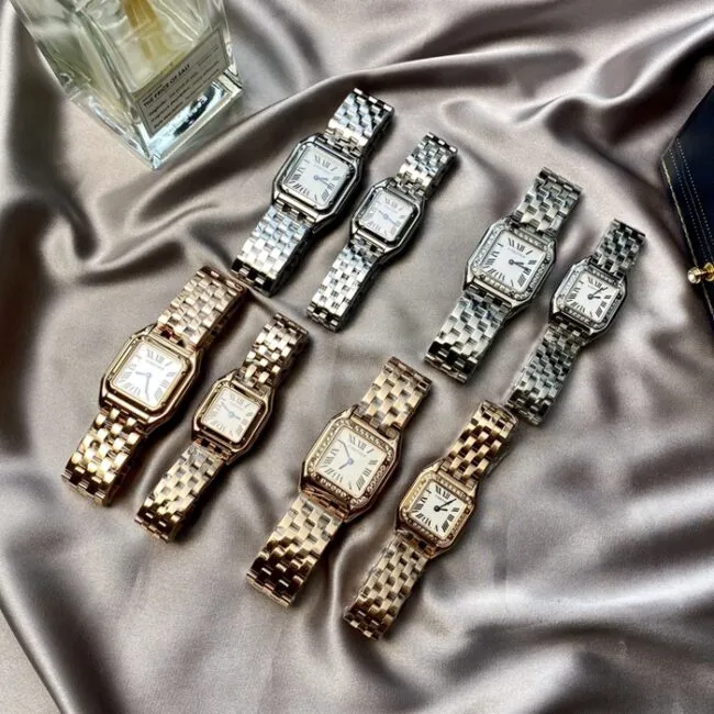 top-tier watch Cartier women's white dial gold steel bracelet cheetah series watch front view