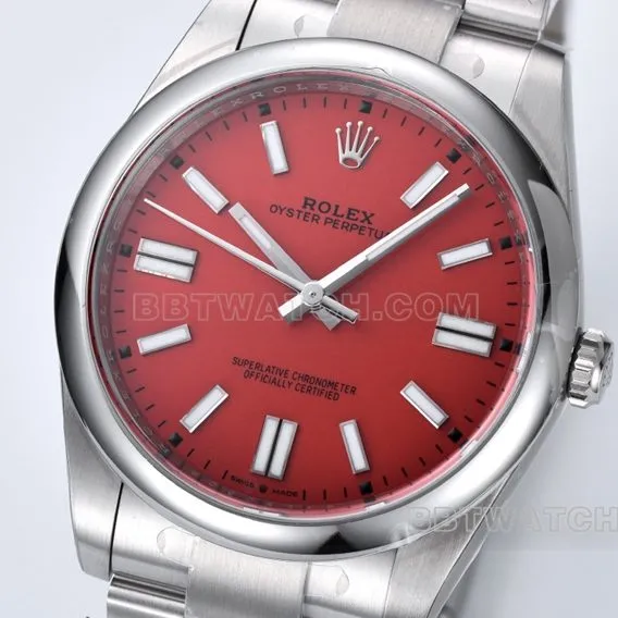 Factory C Rolex Oyster Perpetual top-tier replica41mm coral red plate m124300-0007side live photo