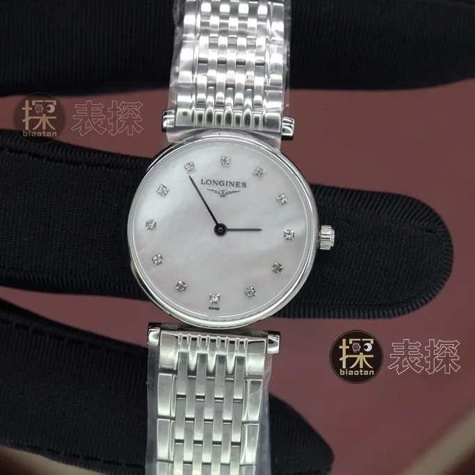 Jialan series Longines1:1replica hand bezel diamond white dialsteel bracelet front view