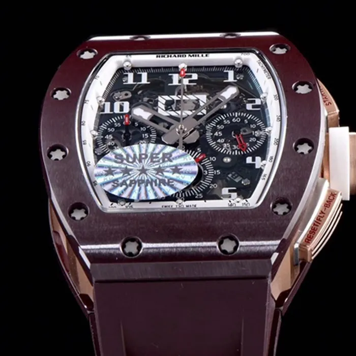 top-tier watch Richard Mille men's black dial automatic chronograph watch front view