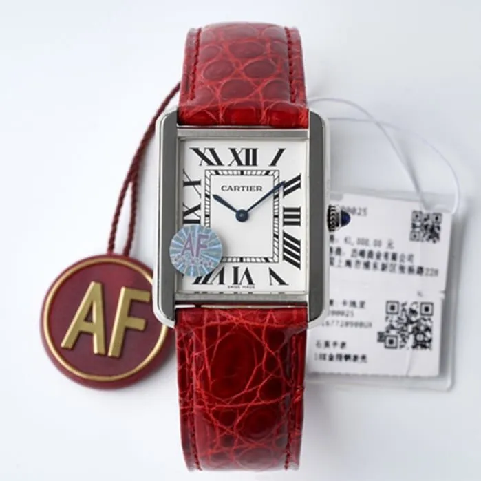 top-tier watch Cartier women's white dial tank series leather strap watch front view